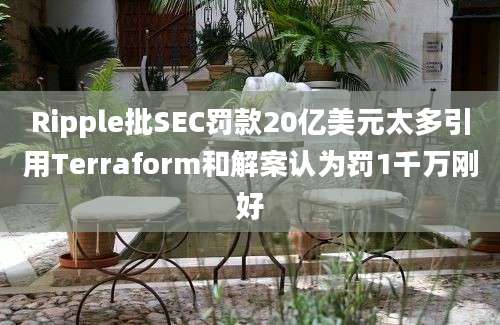 Ripple批SEC罚款20亿美元太多引用Terraform和解案认为罚1千万刚好