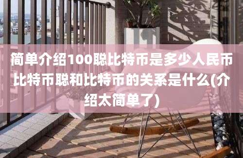 简单介绍100聪比特币是多少人民币比特币聪和比特币的关系是什么(介绍太简单了)