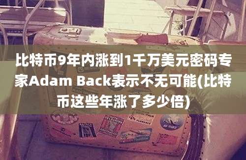 比特币9年内涨到1千万美元密码专家Adam Back表示不无可能(比特币这些年涨了多少倍)