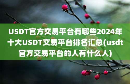 USDT官方交易平台有哪些2024年十大USDT交易平台排名汇总(usdt官方交易平台的人有什么人)