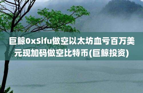 巨鲸0xSifu做空以太坊血亏百万美元现加码做空比特币(巨鲸投资)