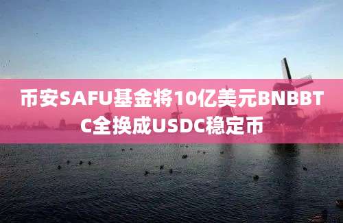 币安SAFU基金将10亿美元BNBBTC全换成USDC稳定币