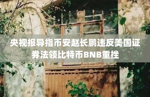 央视报导指币安赵长鹏违反美国证券法领比特币BNB重挫