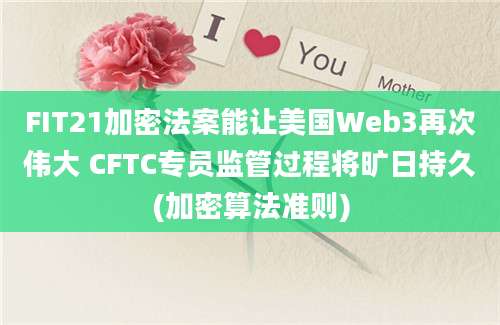 FIT21加密法案能让美国Web3再次伟大 CFTC专员监管过程将旷日持久(加密算法准则)