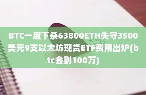 BTC一度下杀63800ETH失守3500美元9支以太坊现货ETF费用出炉(btc会到100万)